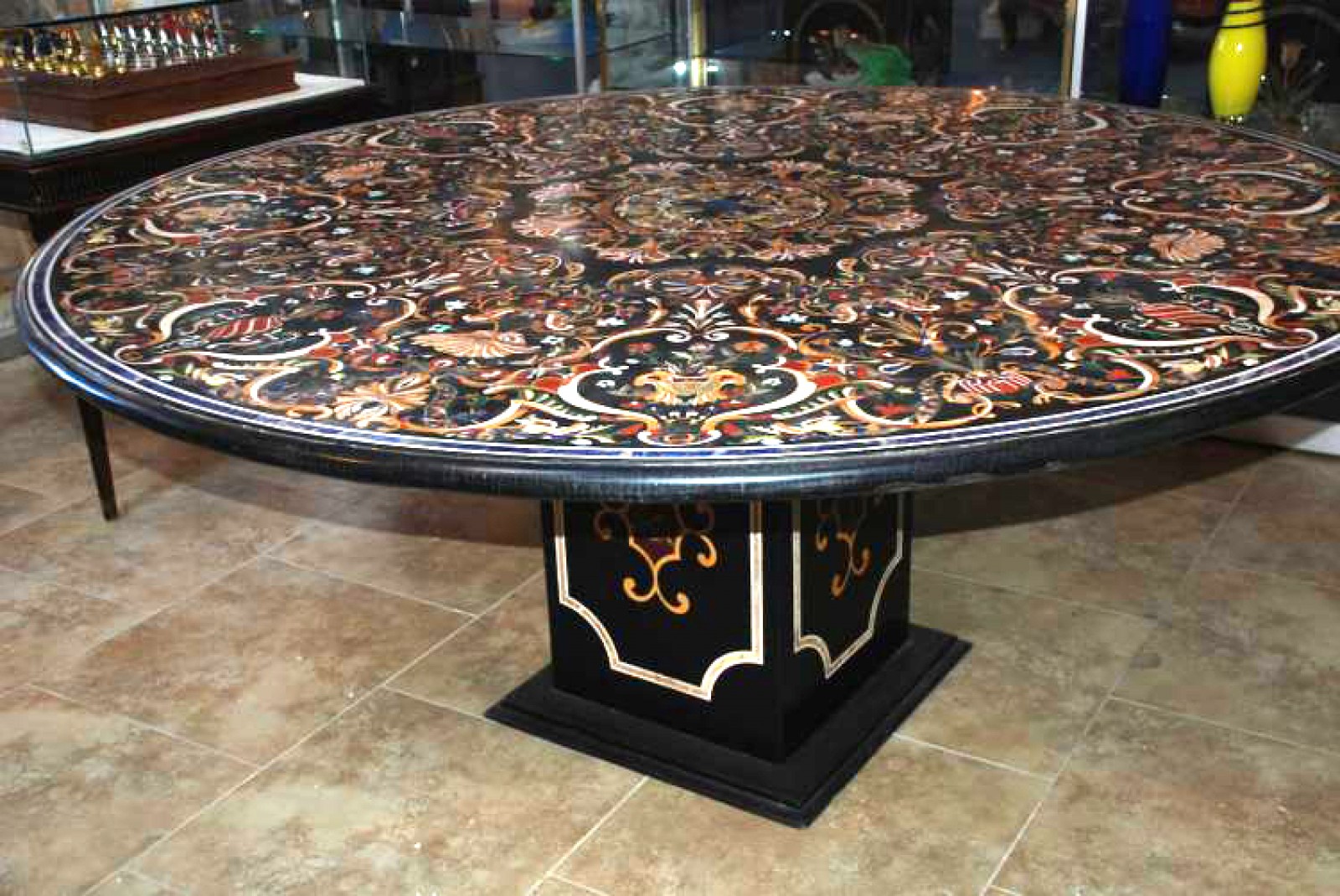 Large Round Pietra Dura Mosaic Table with Base